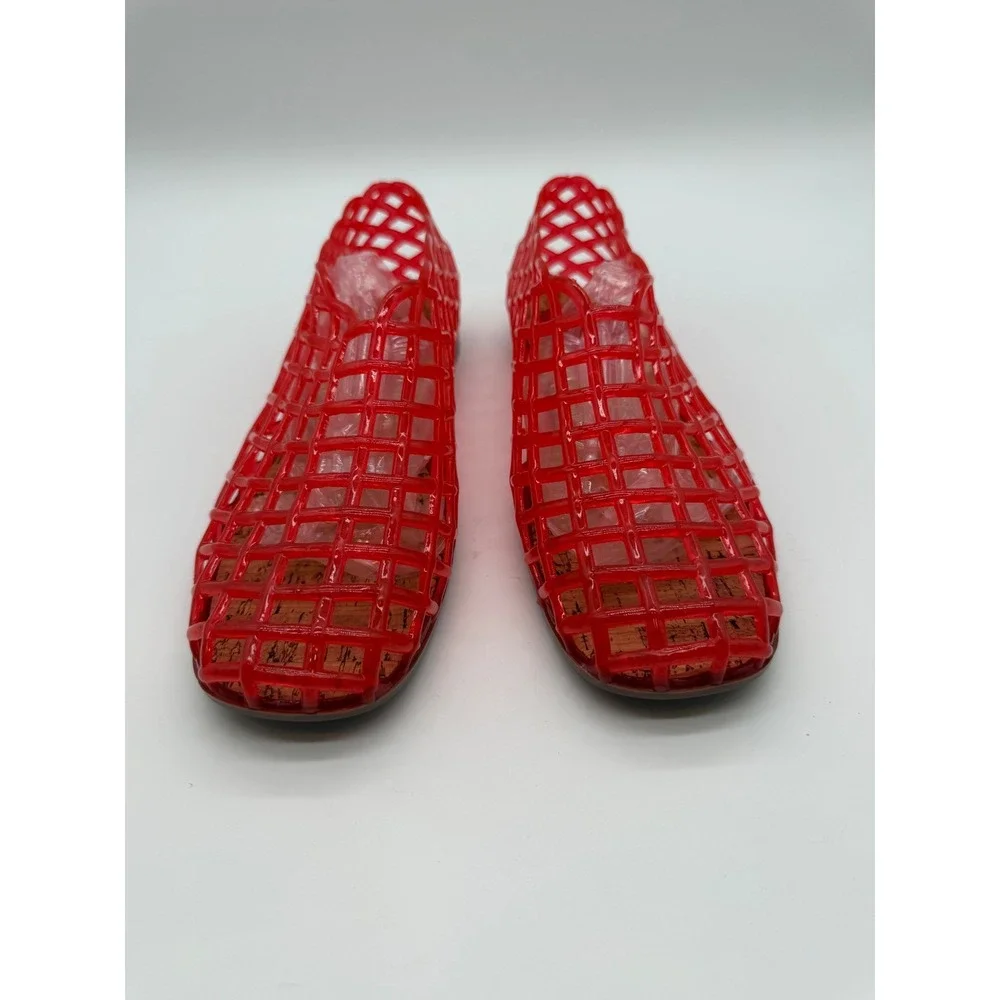 Woven Red Jelly Flats Women Lattice Slip On Summer Shoes Size 7